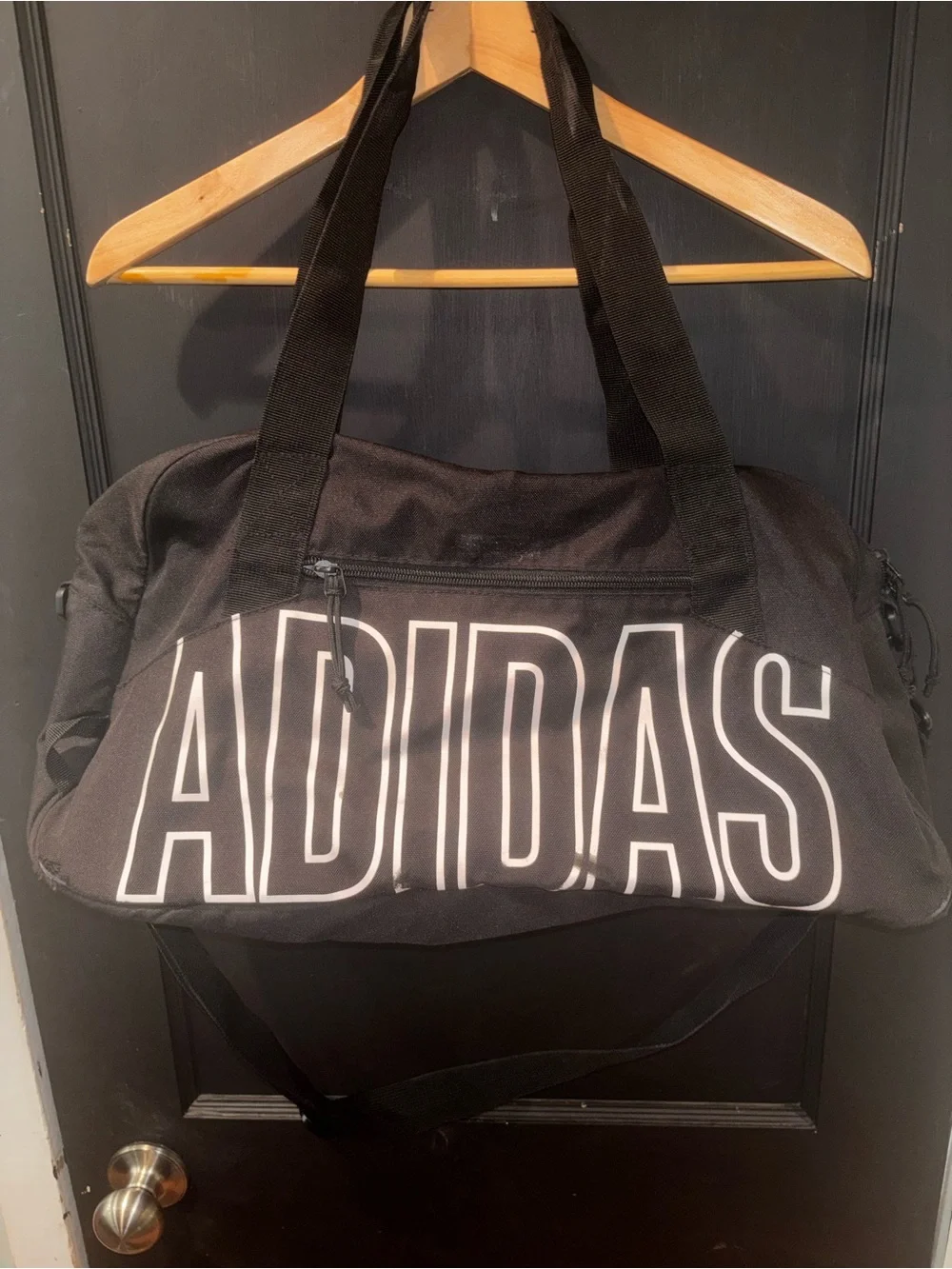 Adidas Black Duffel Gym Bag Large White Logo Shoulder Strap